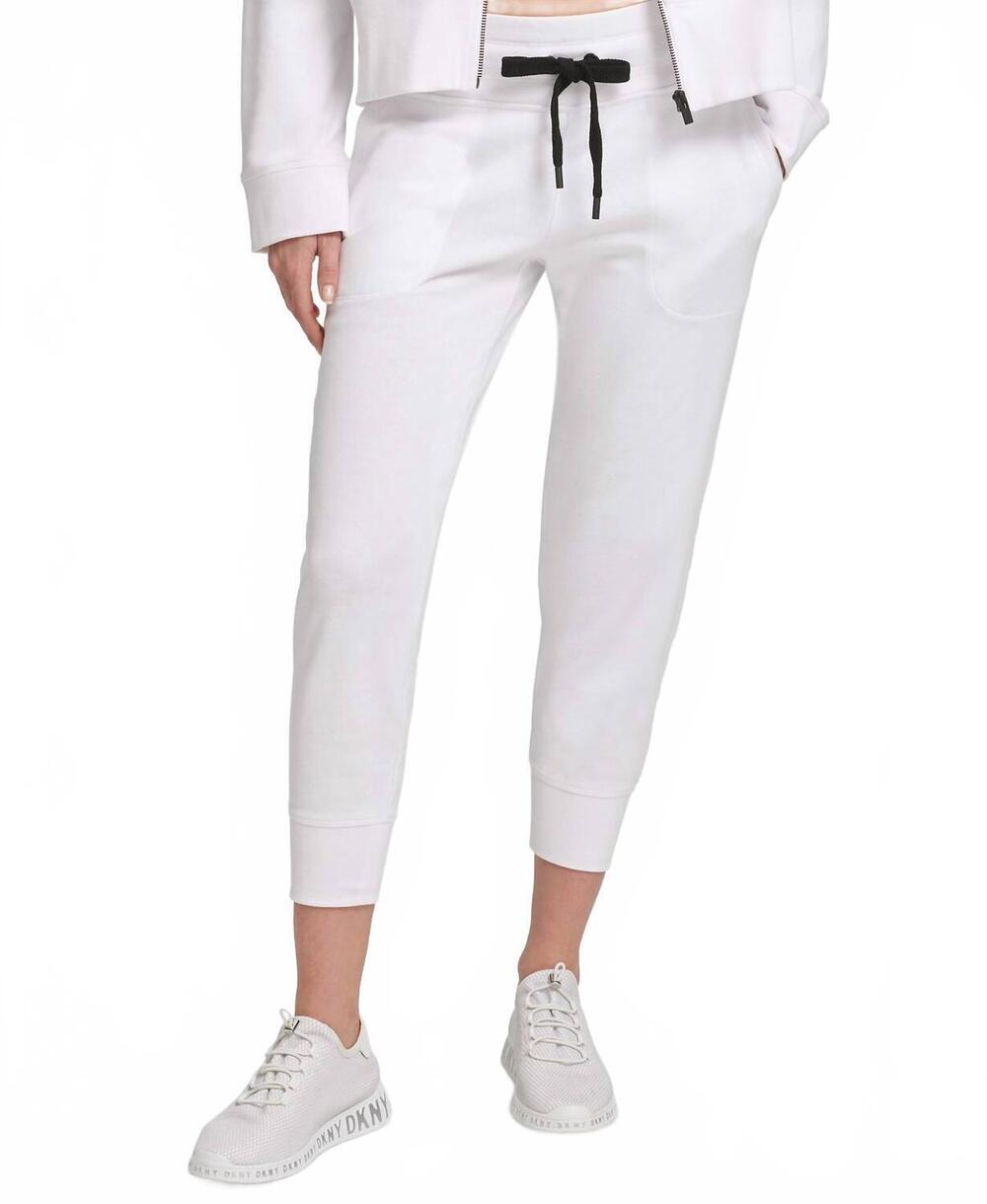 NEW DKNY activewear logo cropped jogger in white